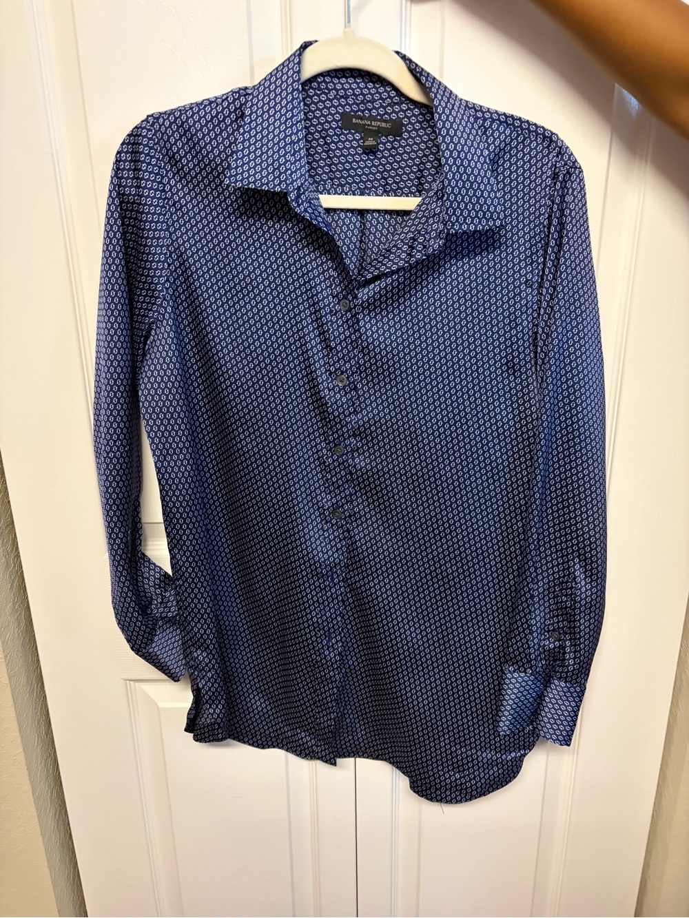Banana Republic Women's Blue Geo-Print Button-Up Blouse